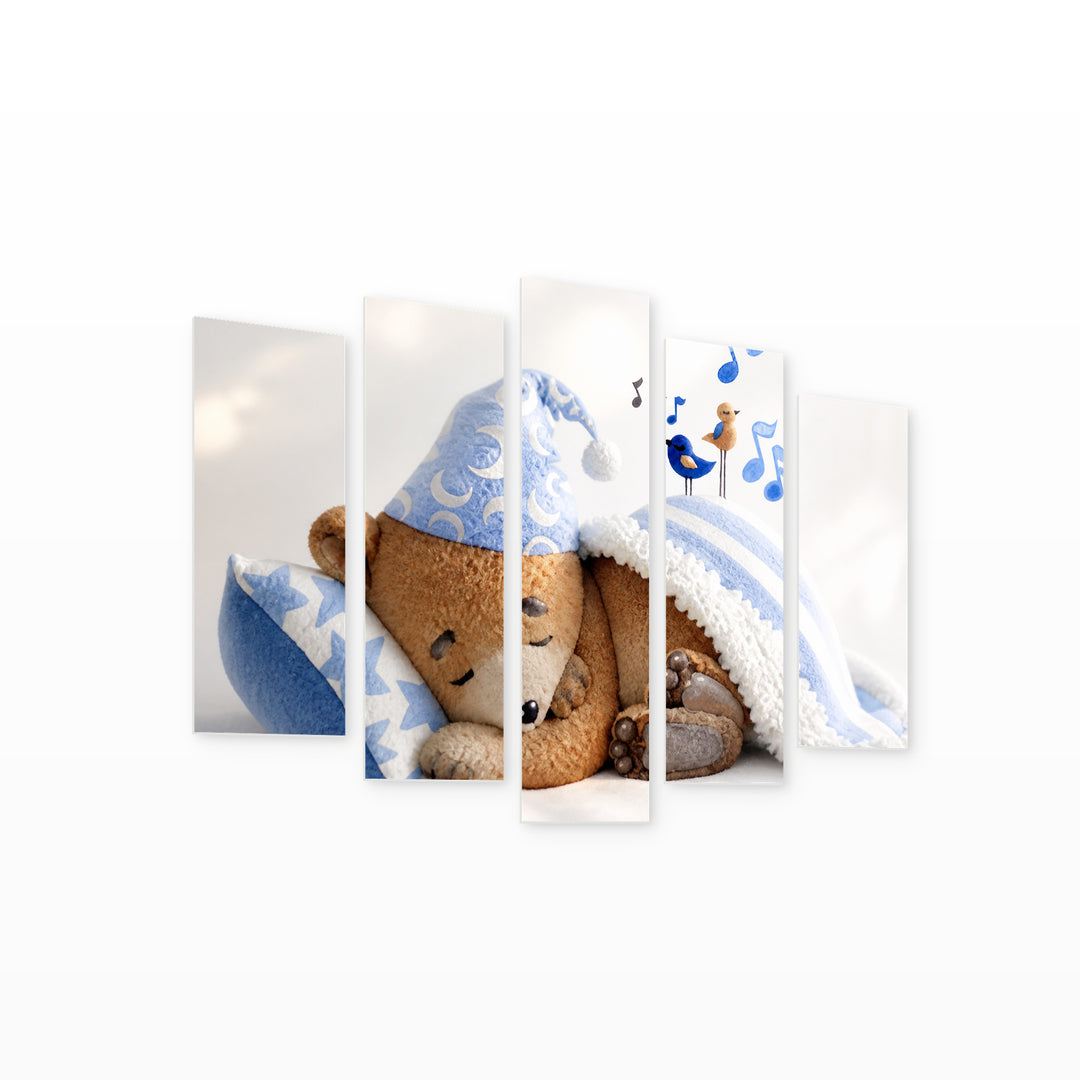 Sleeping Bear in Serene Light — five-panel wall art on white background in perspective | 5wallart 55867 M1