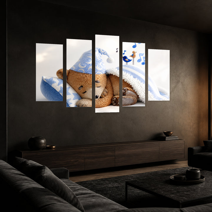Sleeping Bear in Serene Light — five-panel wall art in perspective interior | 5wallart 55867 M2