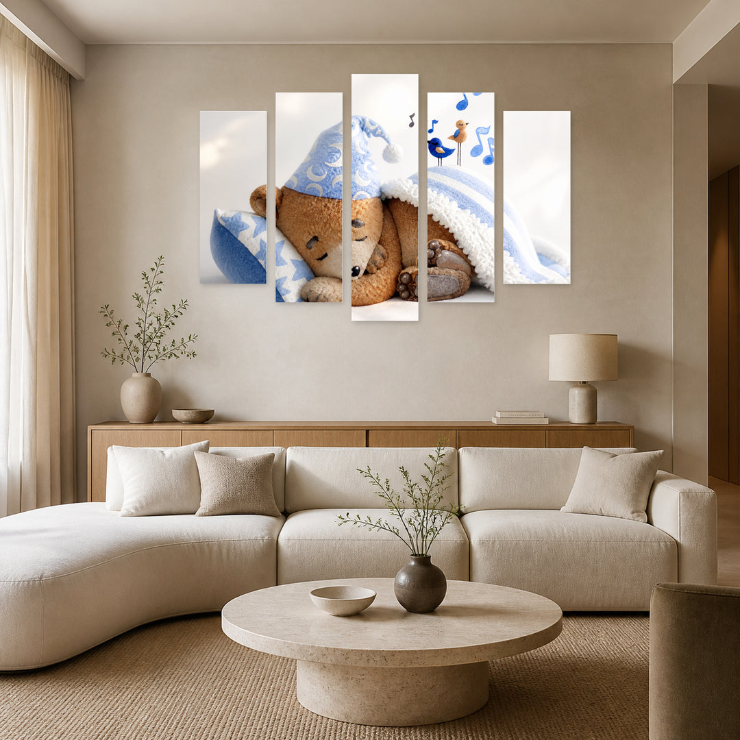 Sleeping Bear in Serene Light — five-panel wall art in frontal interior | 5wallart 55867 M3
