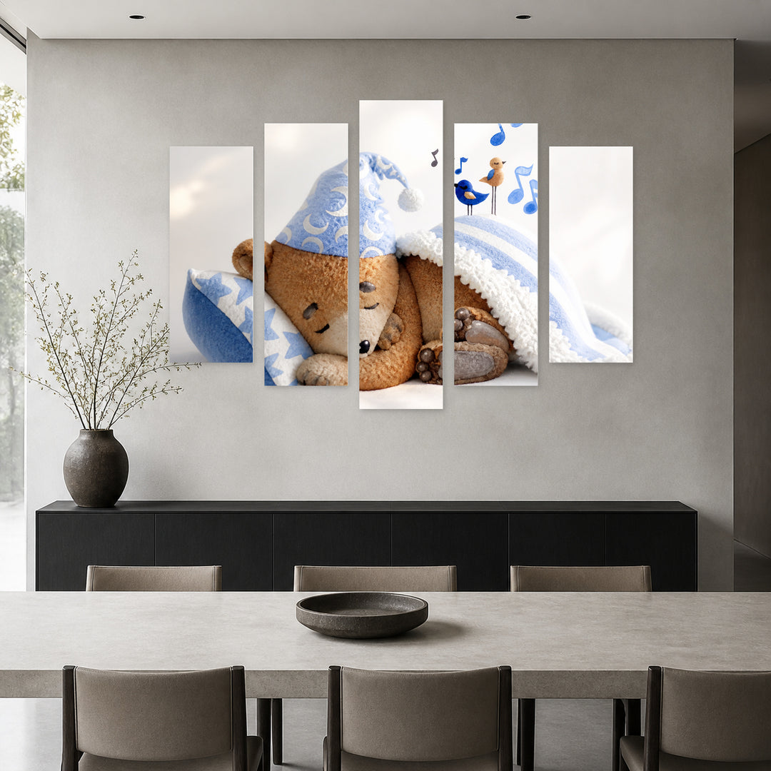 Sleeping Bear in Serene Light — five-panel wall art in alternate frontal interior | 5wallart 55867 M4