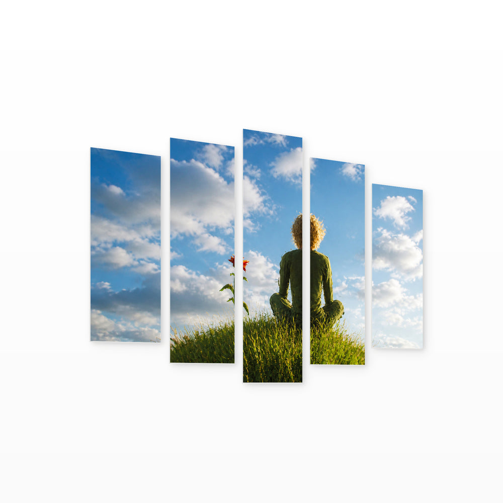 Young Star Traveler with Dreamlike Atmosphere — five-panel wall art on white background in perspective | 5wallart 55868 M1