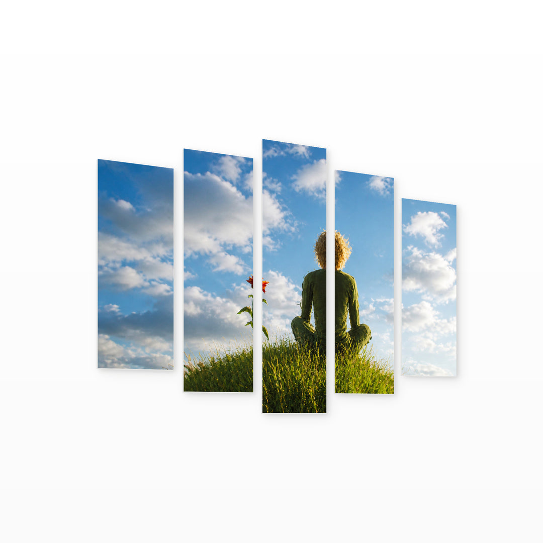 Young Star Traveler with Dreamlike Atmosphere — five-panel wall art on white background in perspective | 5wallart 55868 M1