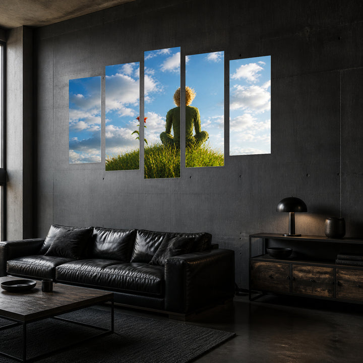 Young Star Traveler with Dreamlike Atmosphere — five-panel wall art in perspective interior | 5wallart 55868 M2