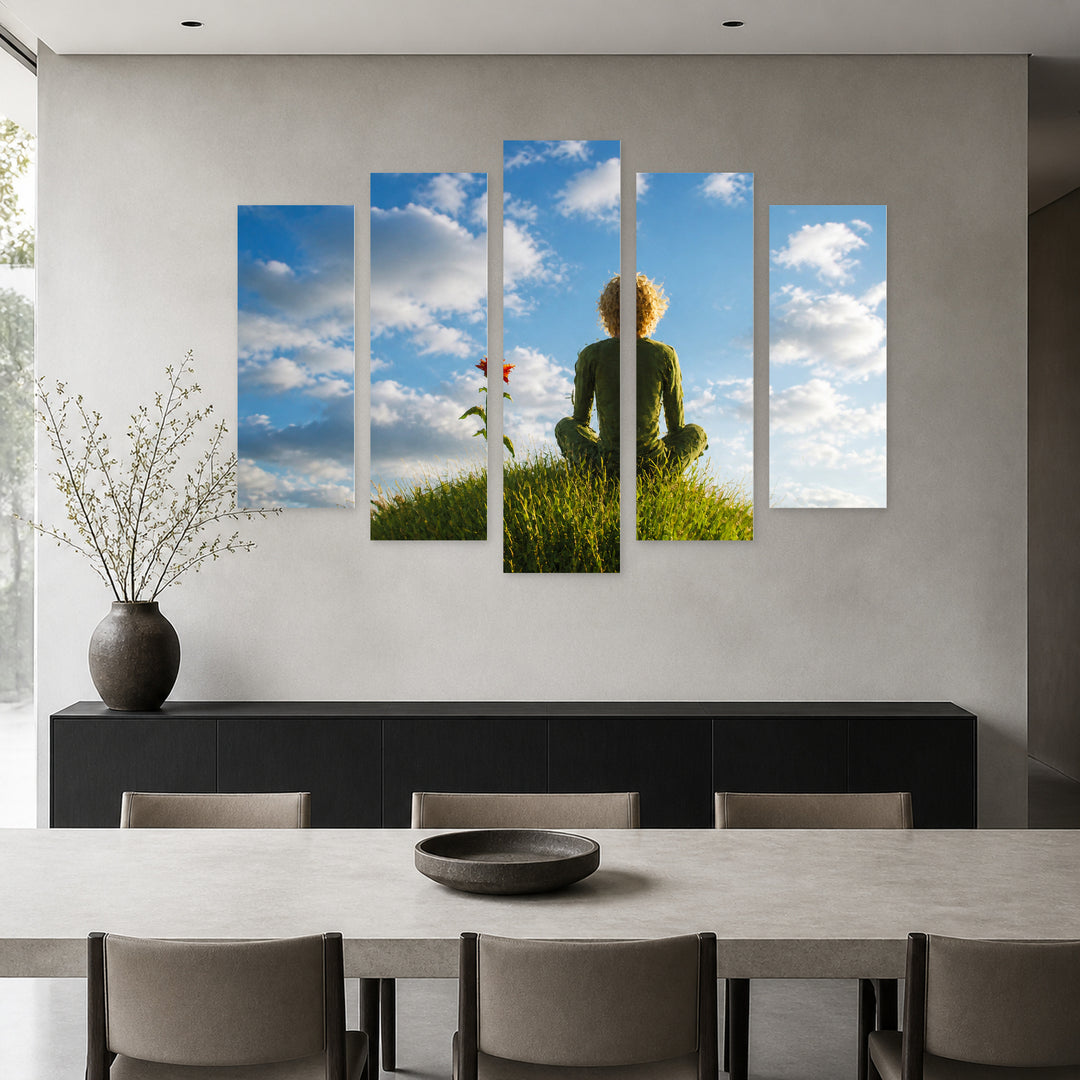 Young Star Traveler with Dreamlike Atmosphere — five-panel wall art in frontal interior | 5wallart 55868 M3