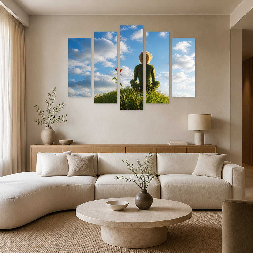 Young Star Traveler with Dreamlike Atmosphere — five-panel wall art in alternate frontal interior | 5wallart 55868 M4