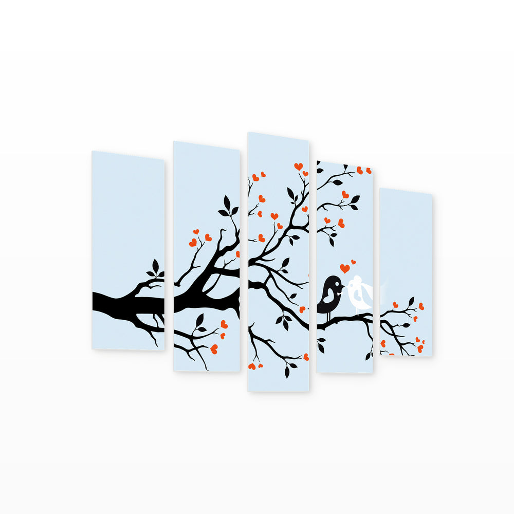 Loving Birds in Serene Light — five-panel wall art on white background in perspective | 5wallart 55873 M1