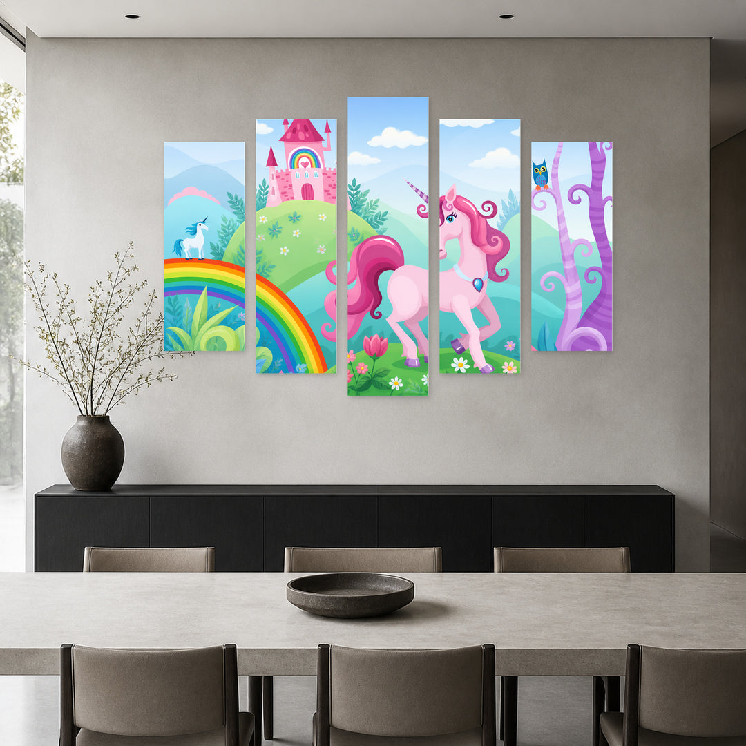 A Unicorn with Dreamlike Atmosphere — five-panel wall art in frontal interior | 5wallart 55878 M3