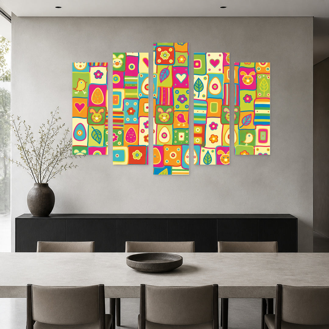 Easter Illustration in Soft Pastels — five-panel wall art in frontal interior | 5wallart 55880 M3
