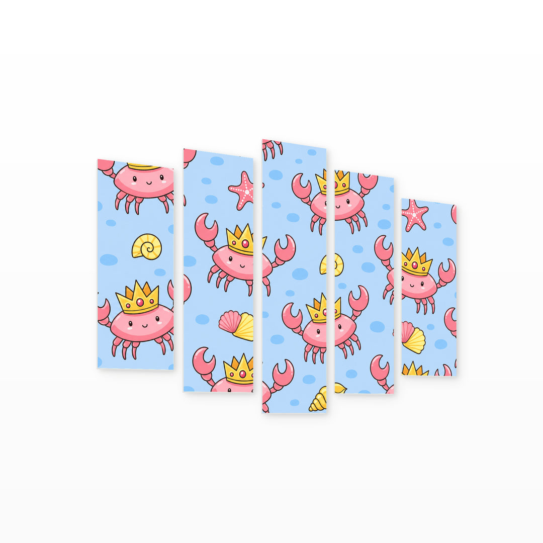 Small Smiling Crabs with Dreamlike Atmosphere — five-panel wall art on white background in perspective | 5wallart 55895 M1