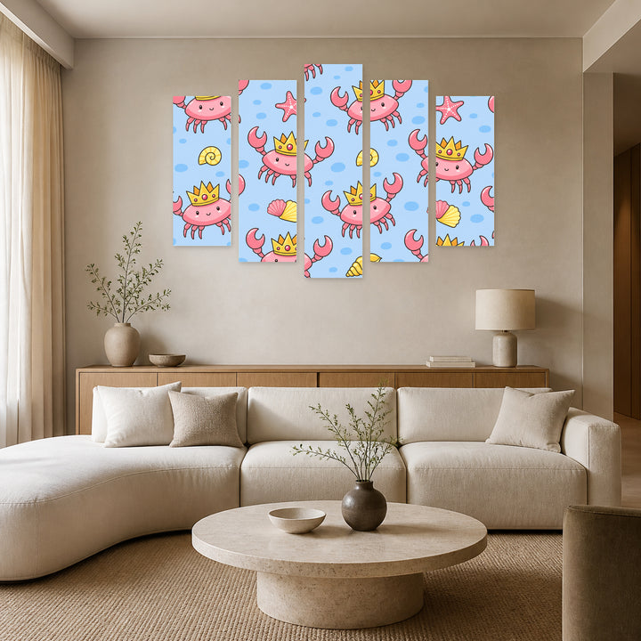 Small Smiling Crabs with Dreamlike Atmosphere — five-panel wall art in frontal interior | 5wallart 55895 M3