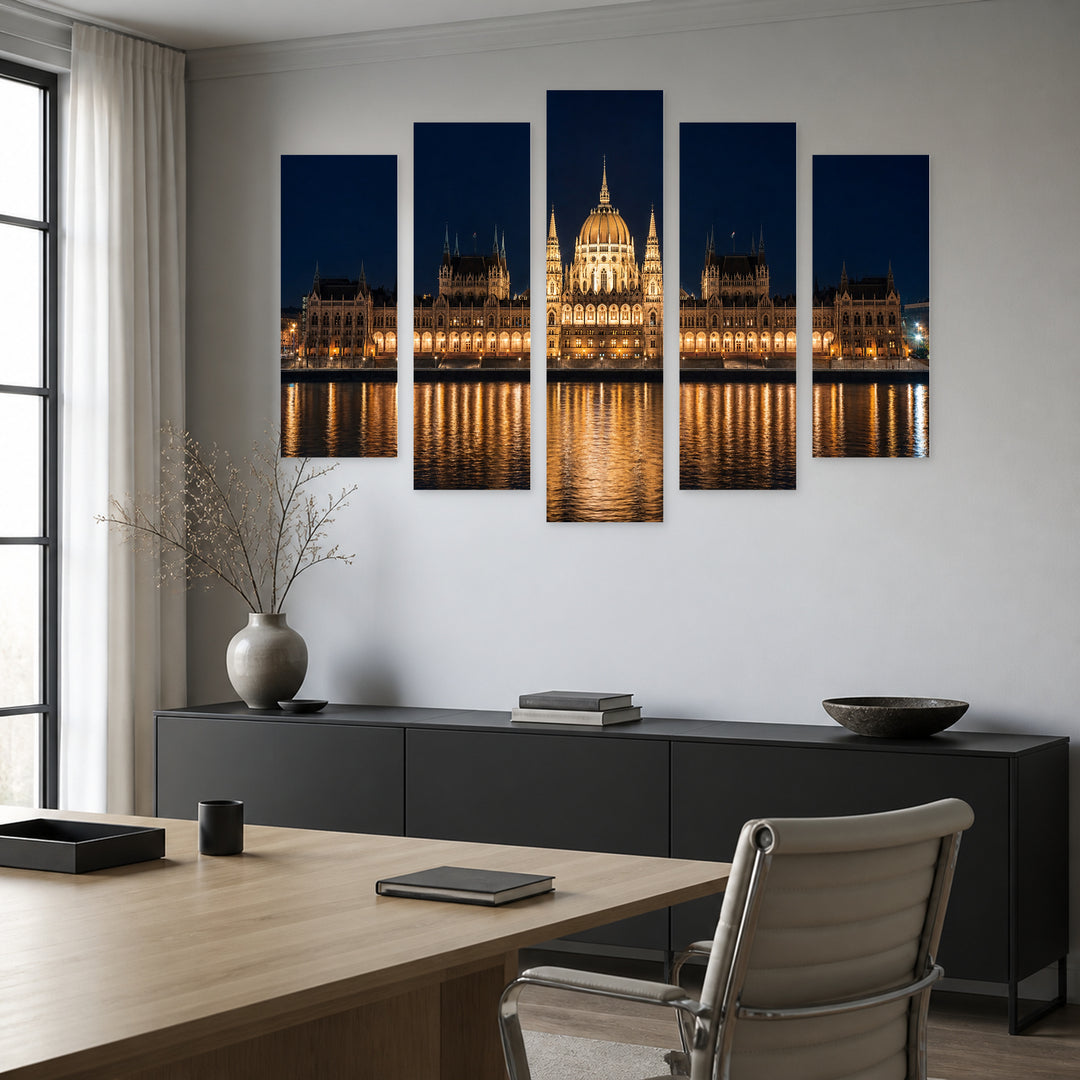 Parliament in Bucharest After Dark — five-panel wall art in alternate frontal interior | 5wallart 55907 M4