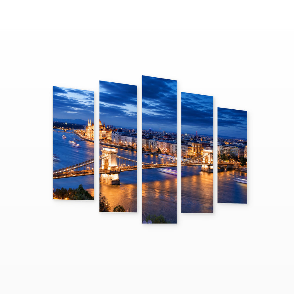 Budapest After Dark — five-panel wall art on white background in perspective | 5wallart 55910 M1