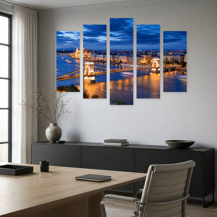 Budapest After Dark — five-panel wall art in frontal interior | 5wallart 55910 M3