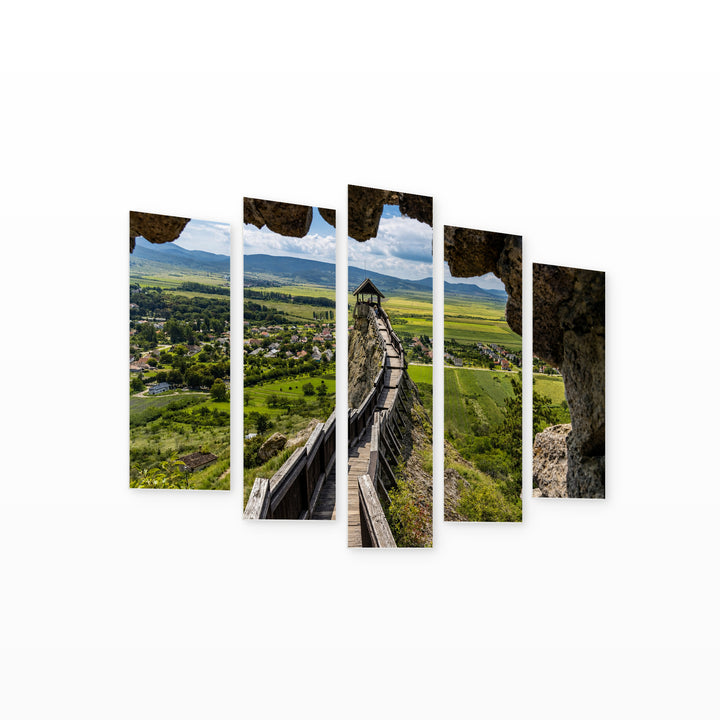 Boldogkő Castle with Dreamlike Atmosphere — five-panel wall art on white background in perspective | 5wallart 55918 M1