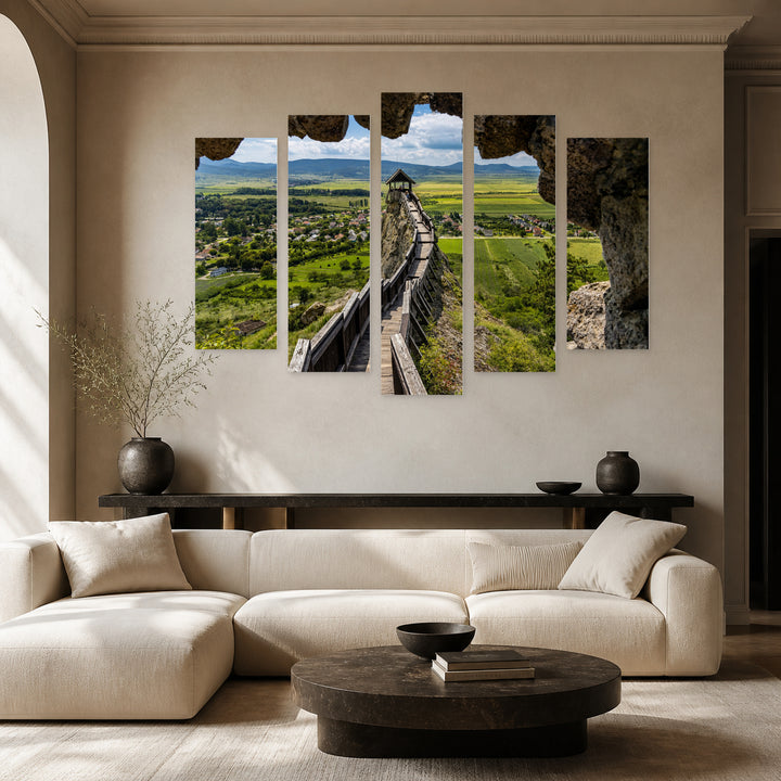 Boldogkő Castle with Dreamlike Atmosphere — five-panel wall art in alternate frontal interior | 5wallart 55918 M4