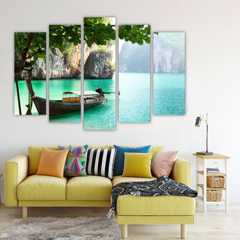 Boat on an Island in Thailand – five-piece modular wall art