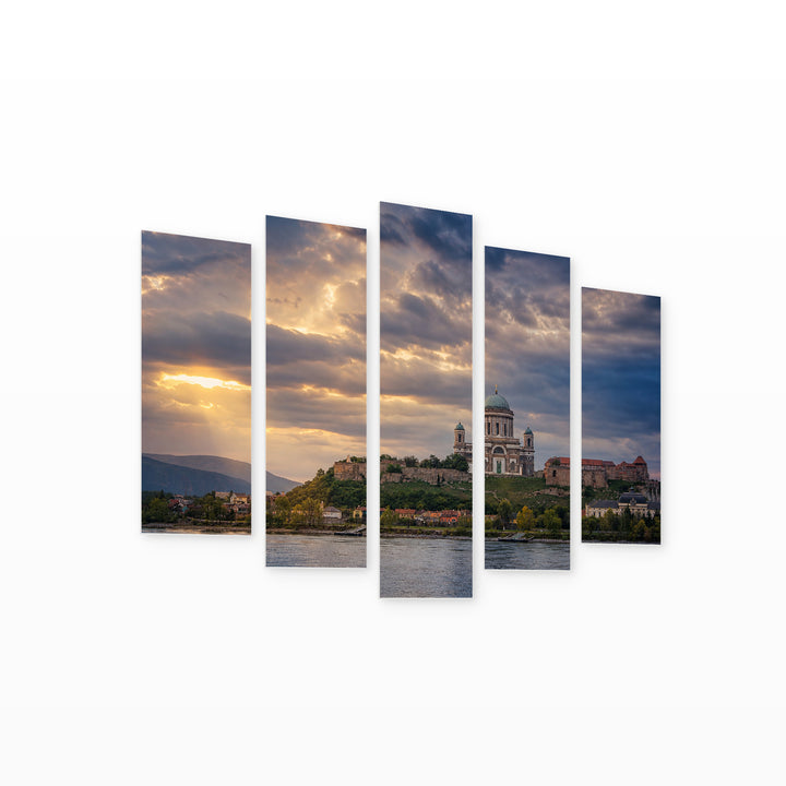 Basilica in Esztergom in Blue and Gold — five-panel wall art on white background in perspective | 5wallart 55921 M1