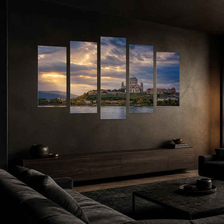 Basilica in Esztergom in Blue and Gold — five-panel wall art in perspective interior | 5wallart 55921 M2