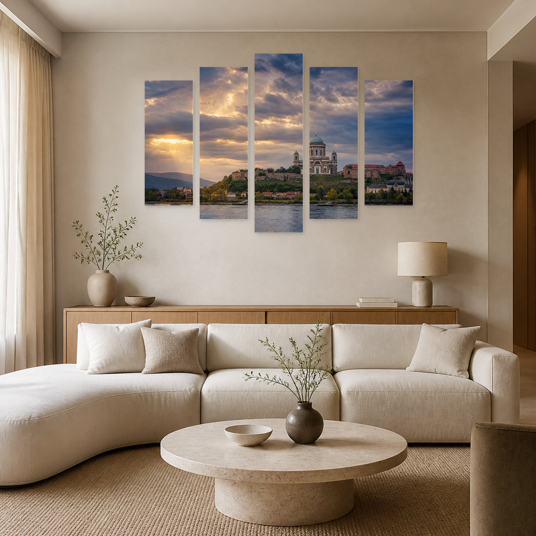 Basilica in Esztergom in Blue and Gold — five-panel wall art in frontal interior | 5wallart 55921 M3