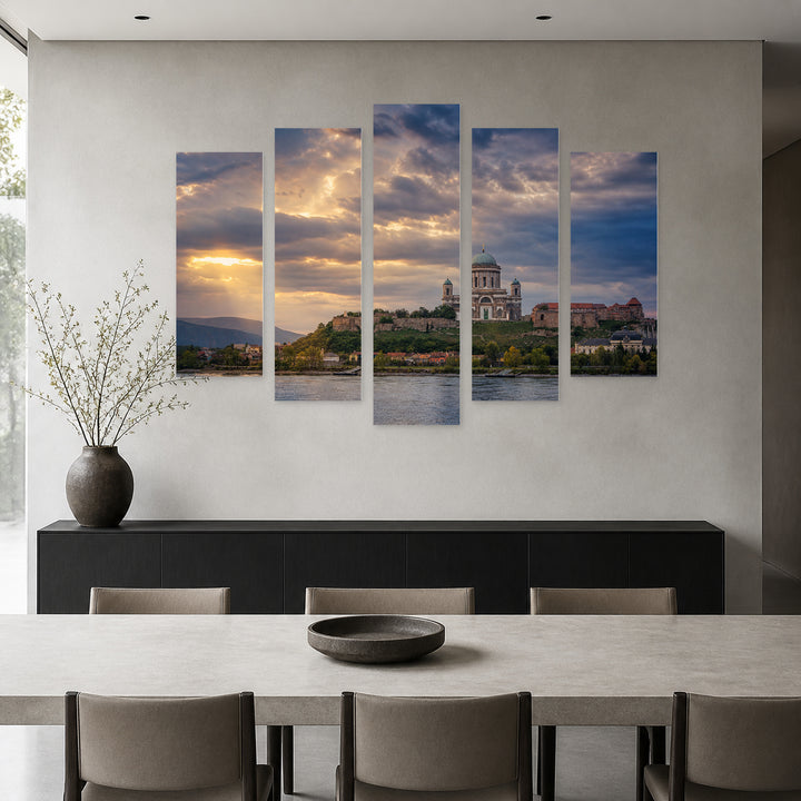 Basilica in Esztergom in Blue and Gold — five-panel wall art in alternate frontal interior | 5wallart 55921 M4
