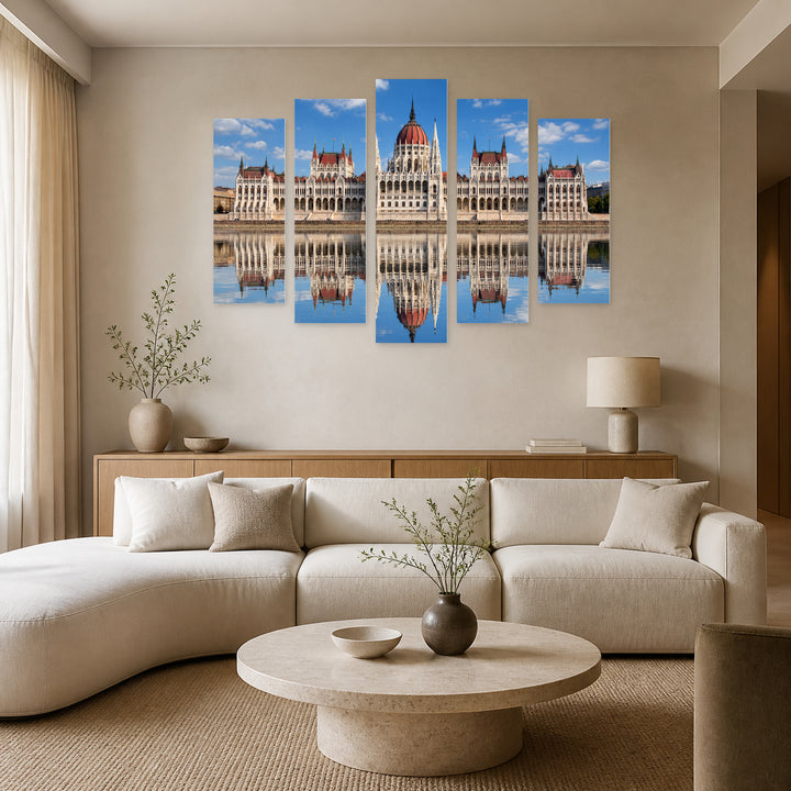 Reflection of the Hungarian Parliament — five-panel wall art in frontal interior | 5wallart 55923 M3