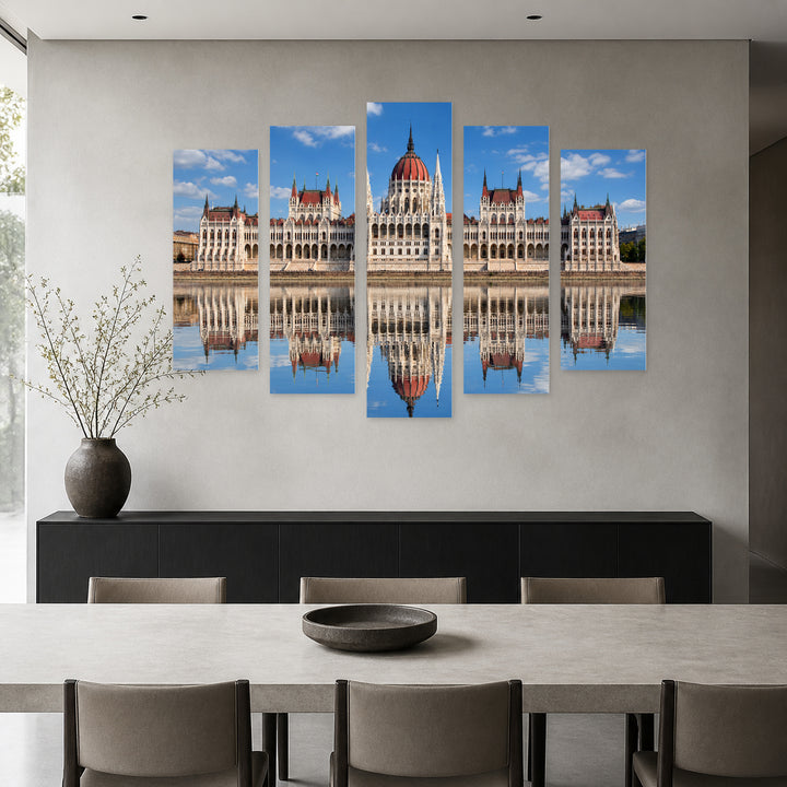 Reflection of the Hungarian Parliament — five-panel wall art in alternate frontal interior | 5wallart 55923 M4