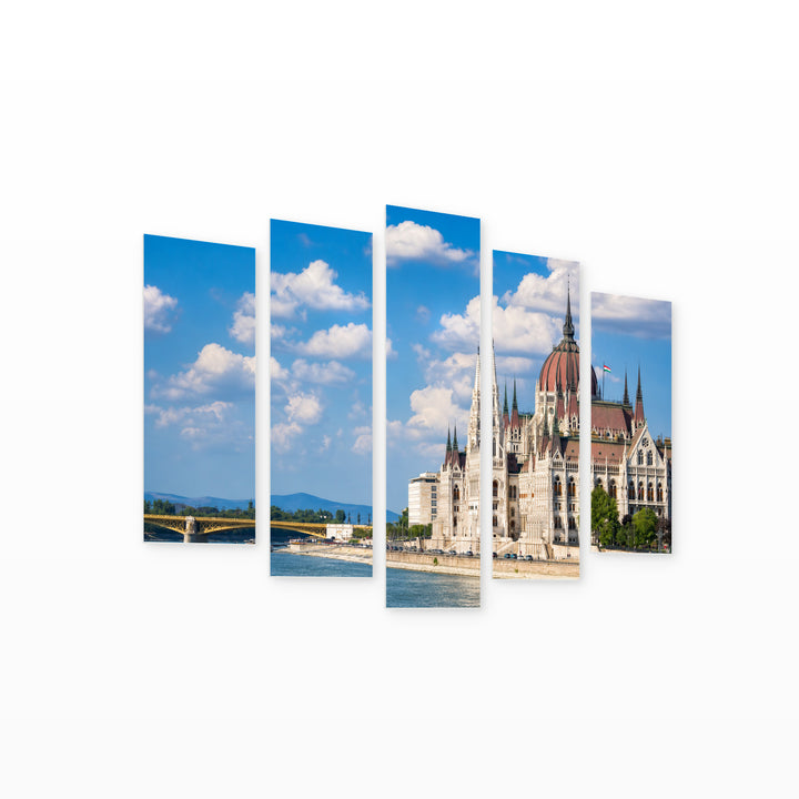 Parliament Building in Budapest in Serene Light — five-panel wall art on white background in perspective | 5wallart 55924 M1