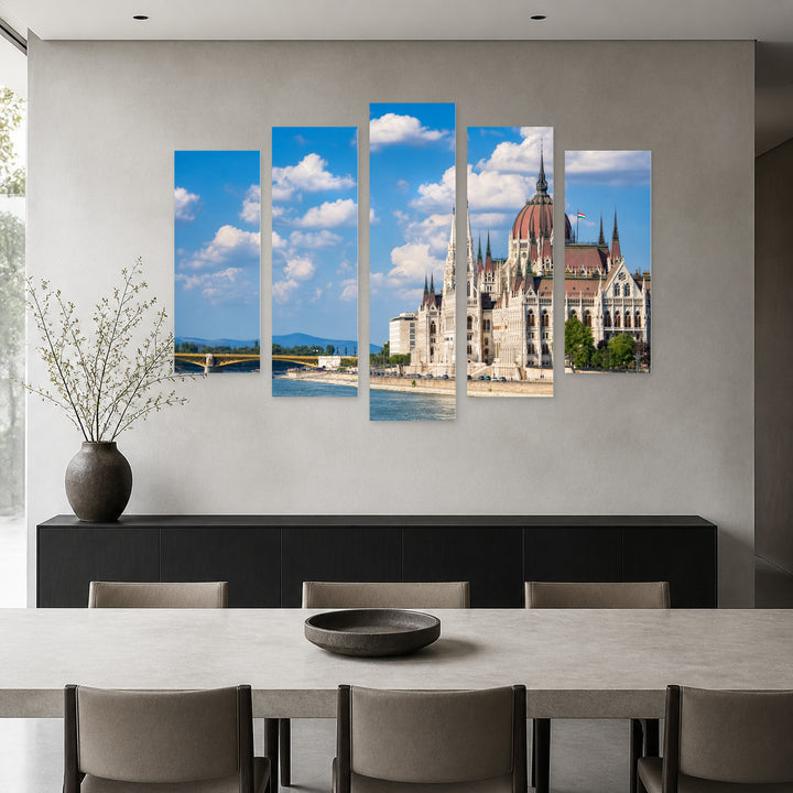 Parliament Building in Budapest in Serene Light — five-panel wall art in frontal interior | 5wallart 55924 M3