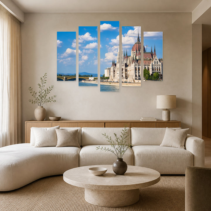 Parliament Building in Budapest in Serene Light — five-panel wall art in alternate frontal interior | 5wallart 55924 M4