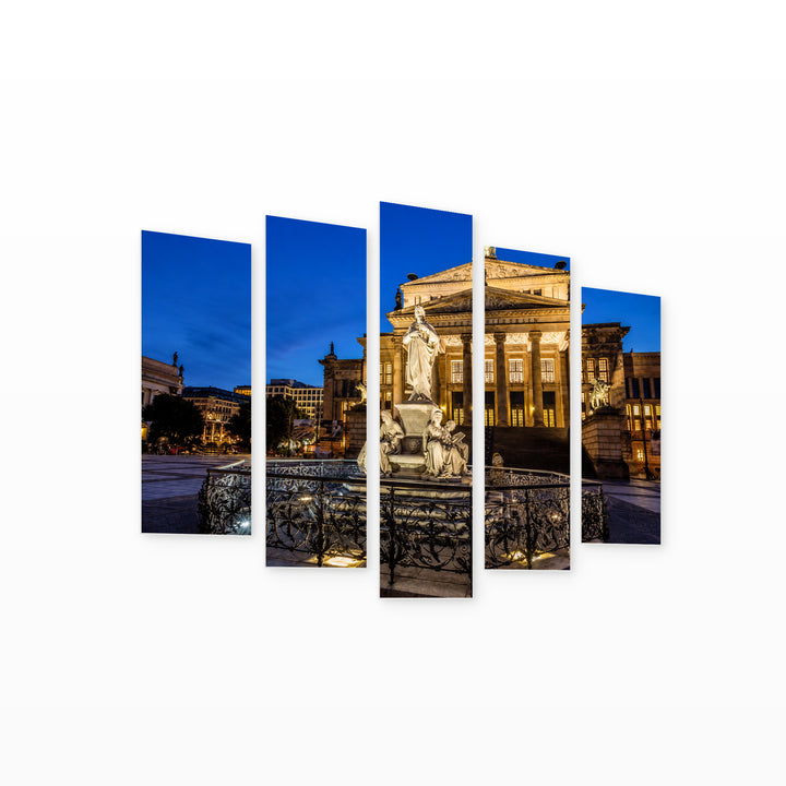 Sculpture and Concert Hall in Germany Urban Panorama — five-panel wall art on white background in perspective | 5wallart 55925 M1