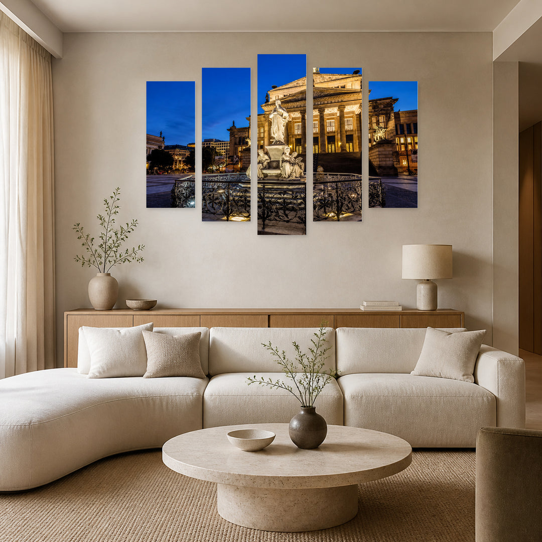 Sculpture and Concert Hall in Germany Urban Panorama — five-panel wall art in frontal interior | 5wallart 55925 M3