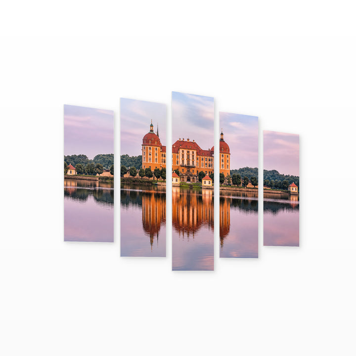 Moritzburg Palace in Serene Light — five-panel wall art on white background in perspective | 5wallart 55928 M1