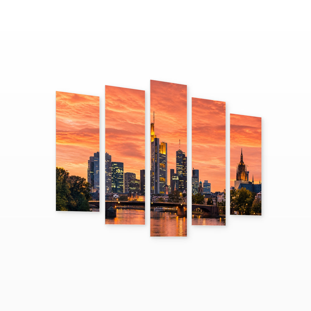 Frankfurt Am Main, Germany in Serene Light II — five-panel wall art on white background in perspective | 5wallart 55931 M1