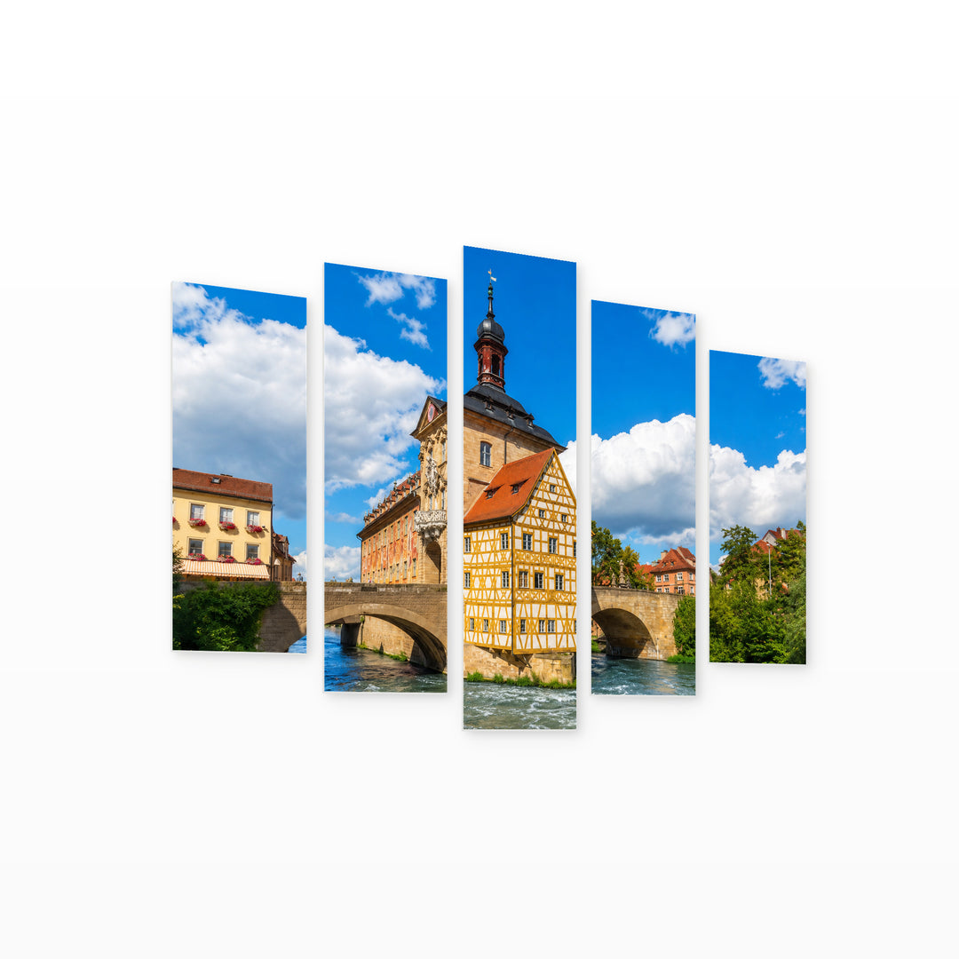 Building in Bamberg with Geometric Rhythm — five-panel wall art on white background in perspective | 5wallart 55936 M1