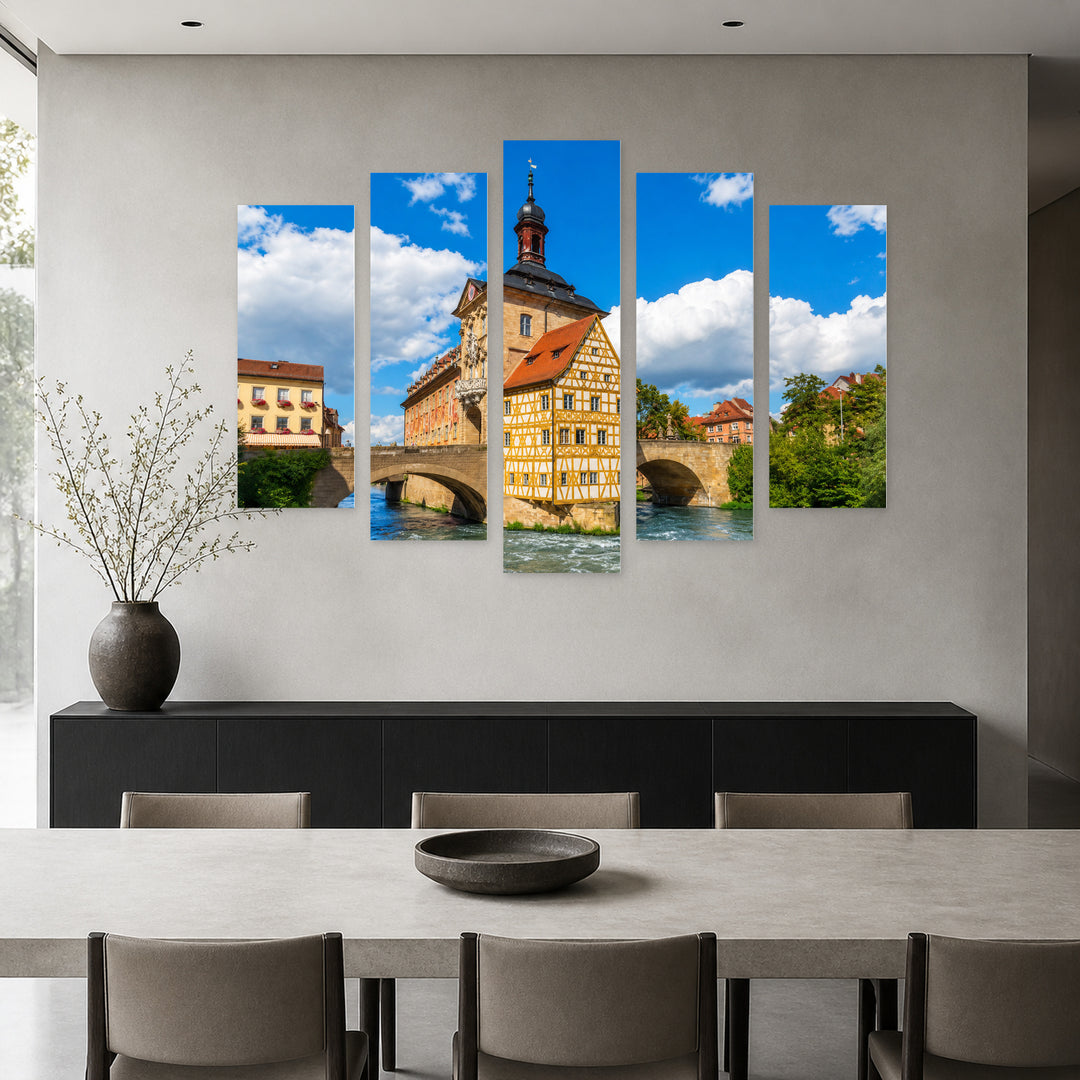 Building in Bamberg with Geometric Rhythm — five-panel wall art in frontal interior | 5wallart 55936 M3
