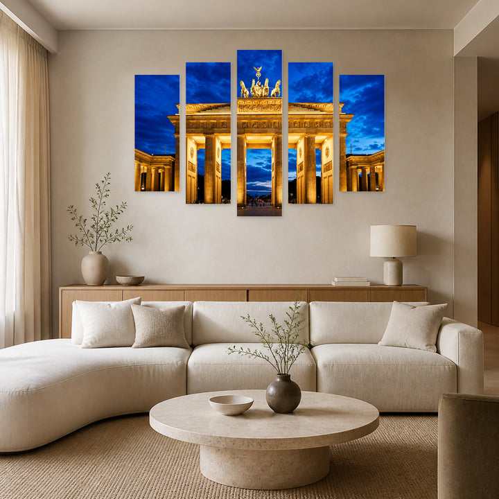 Brandenburg Gate in Berlin with Dramatic Contrast — five-panel wall art in frontal interior | 5wallart 55937 M3