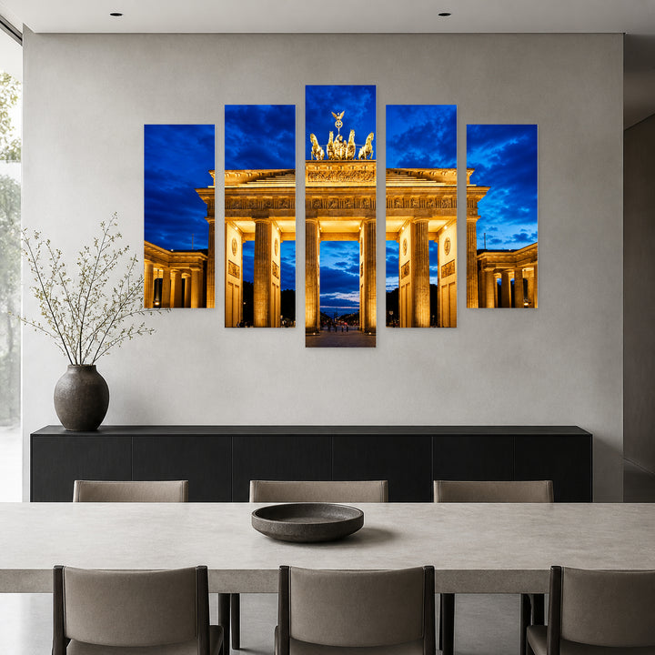 Brandenburg Gate in Berlin with Dramatic Contrast — five-panel wall art in alternate frontal interior | 5wallart 55937 M4