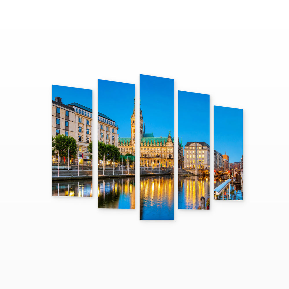 Hamburg, Germany in Vivid Color — five-panel wall art on white background in perspective | 5wallart 55939 M1