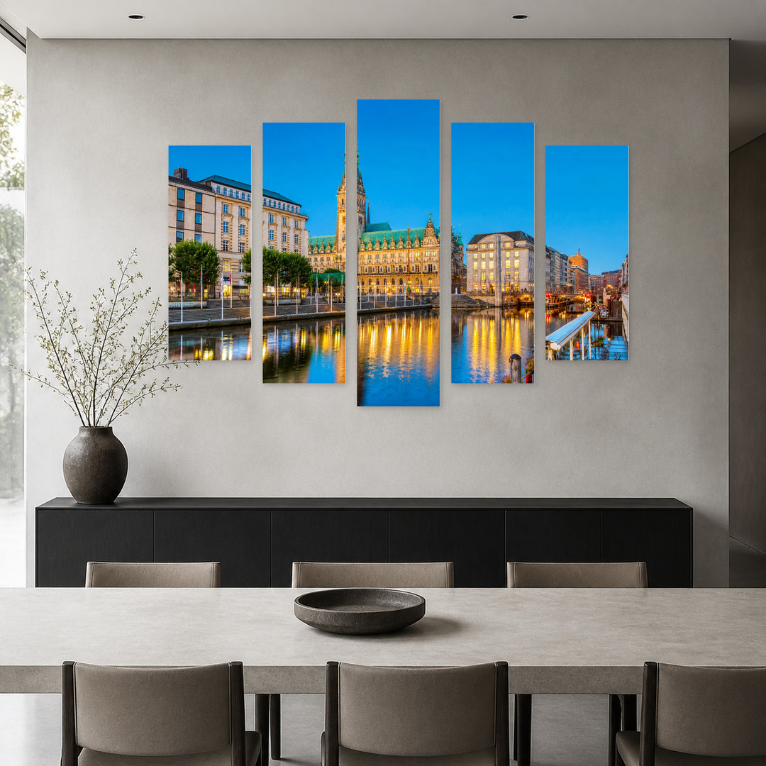 Hamburg, Germany in Vivid Color — five-panel wall art in alternate frontal interior | 5wallart 55939 M4