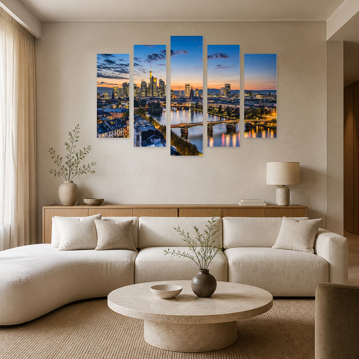 Frankfurt, Germany with Geometric Rhythm — five-panel wall art in frontal interior | 5wallart 55941 M3