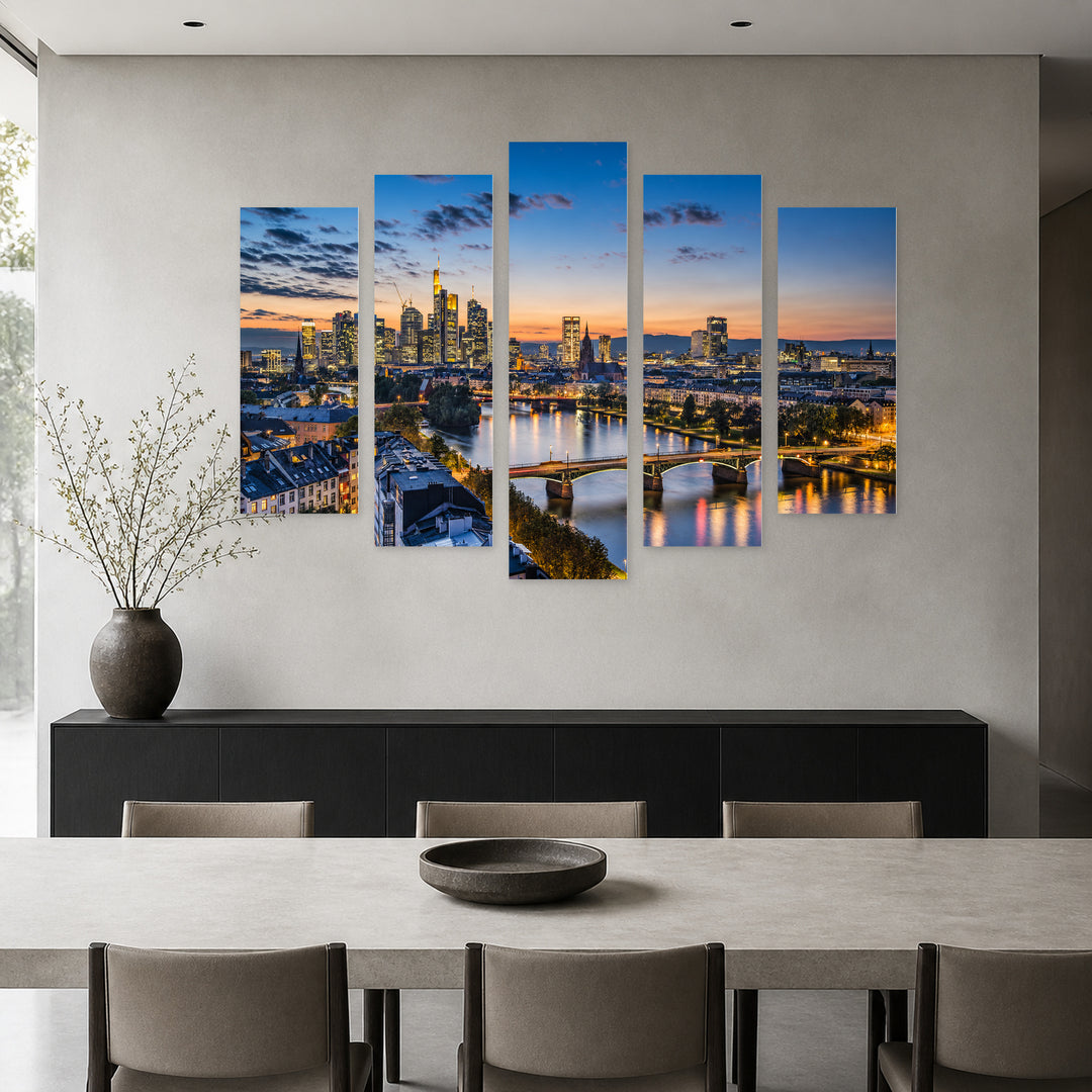 Frankfurt, Germany with Geometric Rhythm — five-panel wall art in alternate frontal interior | 5wallart 55941 M4