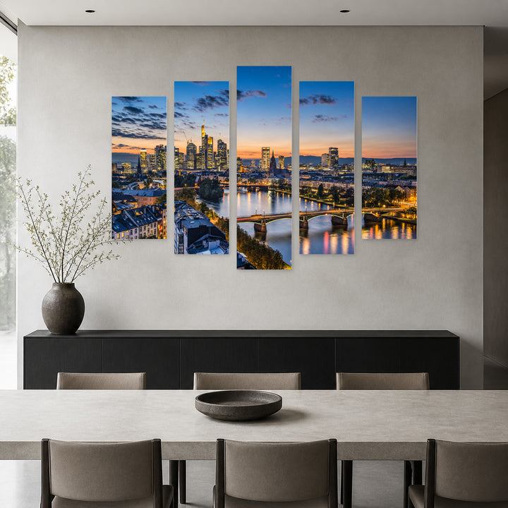 Frankfurt, Germany with Geometric Rhythm — five-panel wall art in alternate frontal interior | 5wallart 55941 M4