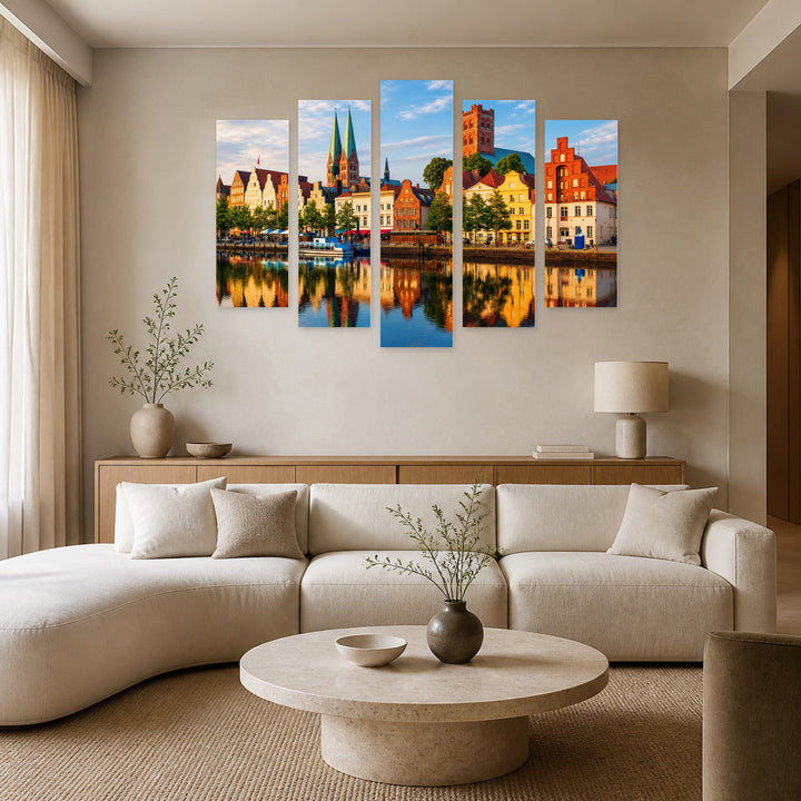 Lübeck, Germany in Serene Light II — five-panel wall art in alternate frontal interior | 5wallart 55942 M4