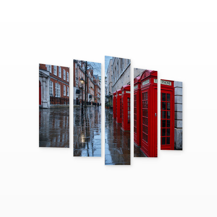 London Street in Blue and Gold — five-panel wall art on white background in perspective | 5wallart 55947 M1