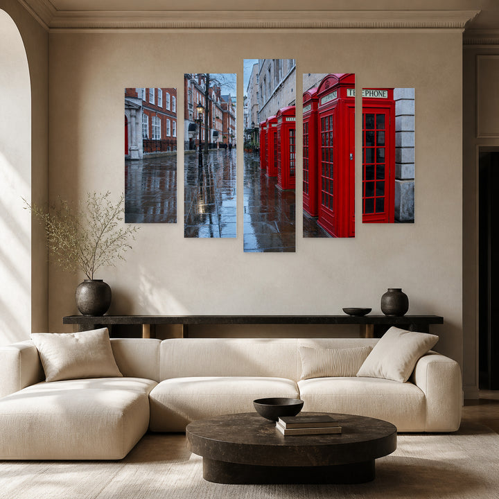 London Street in Blue and Gold — five-panel wall art in frontal interior | 5wallart 55947 M3