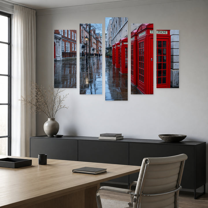 London Street in Blue and Gold — five-panel wall art in alternate frontal interior | 5wallart 55947 M4