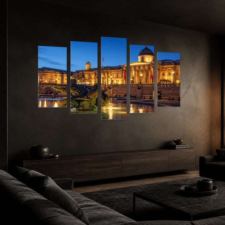 Trafalgar Square Urban Panorama — five-panel wall art in perspective interior | 5wallart 55953 M2