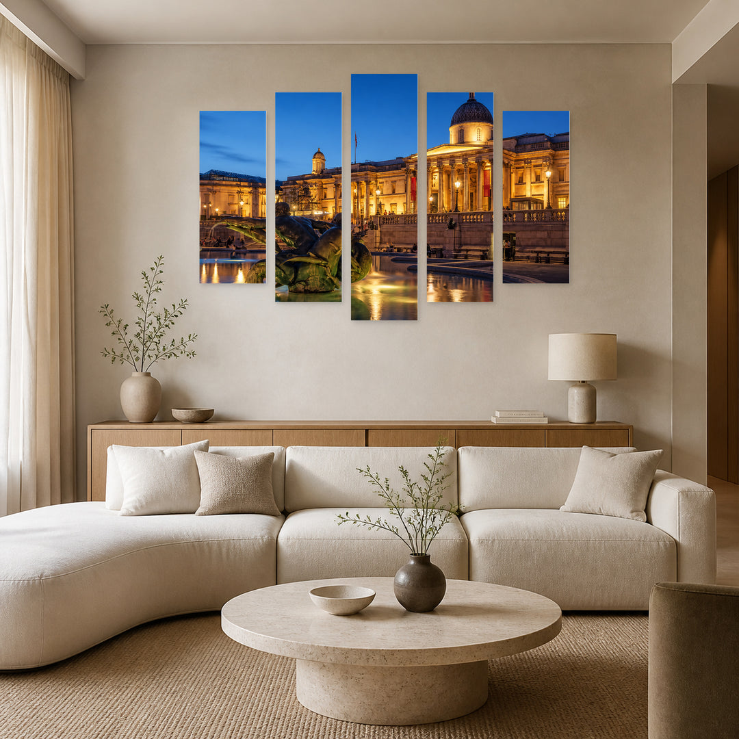 Trafalgar Square Urban Panorama — five-panel wall art in frontal interior | 5wallart 55953 M3