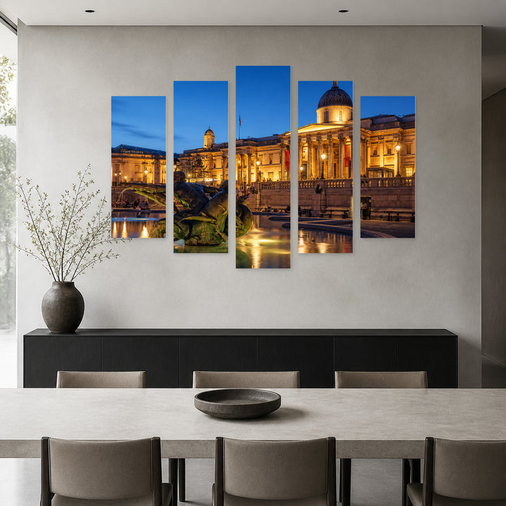 Trafalgar Square Urban Panorama — five-panel wall art in alternate frontal interior | 5wallart 55953 M4