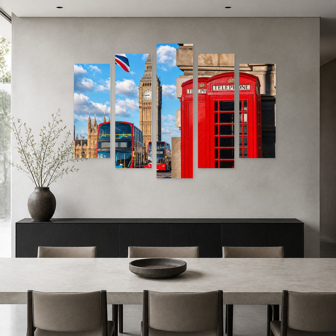 London Symbols Urban Panorama — five-panel wall art in frontal interior | 5wallart 55954 M3